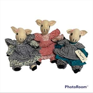 Vintage Farmhouse Primitive Country Chic Pig Dolls